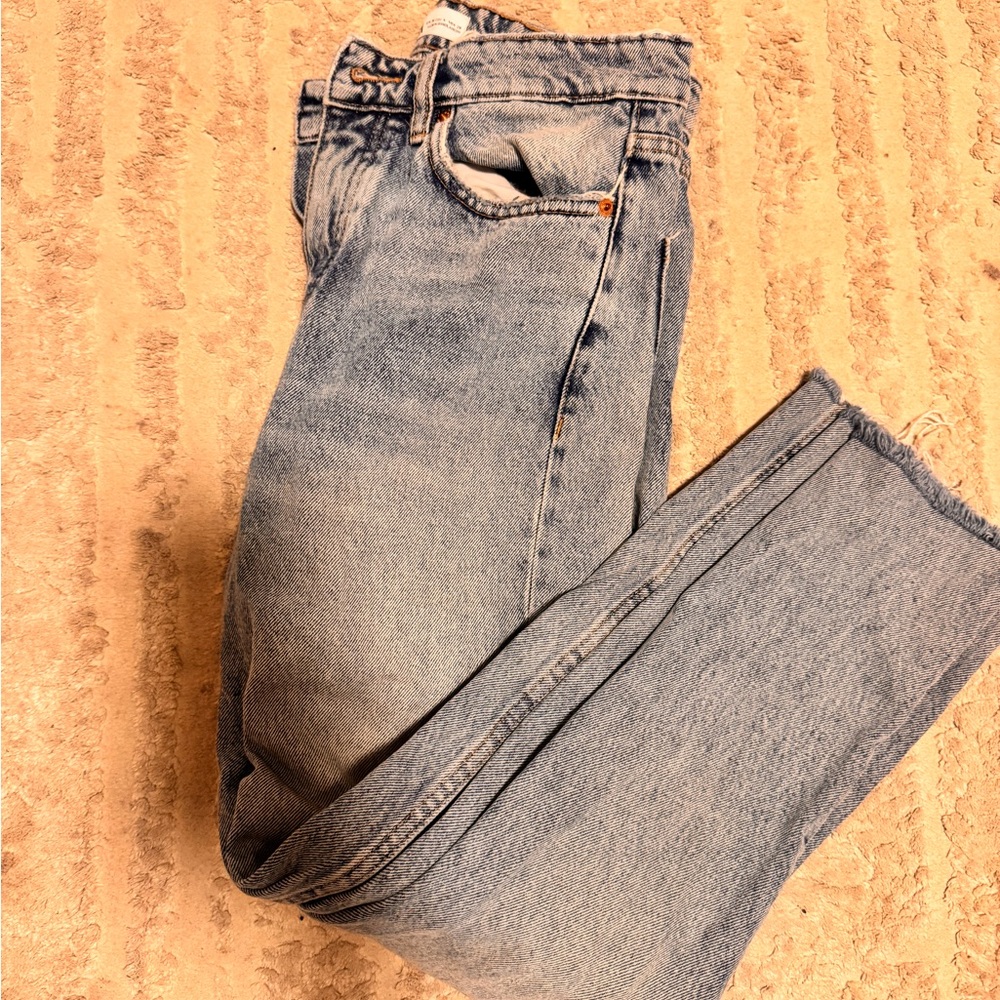 Zara Button Fly Stonewash Straight Jeans